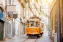 Historical cable car in the old streets of Porto